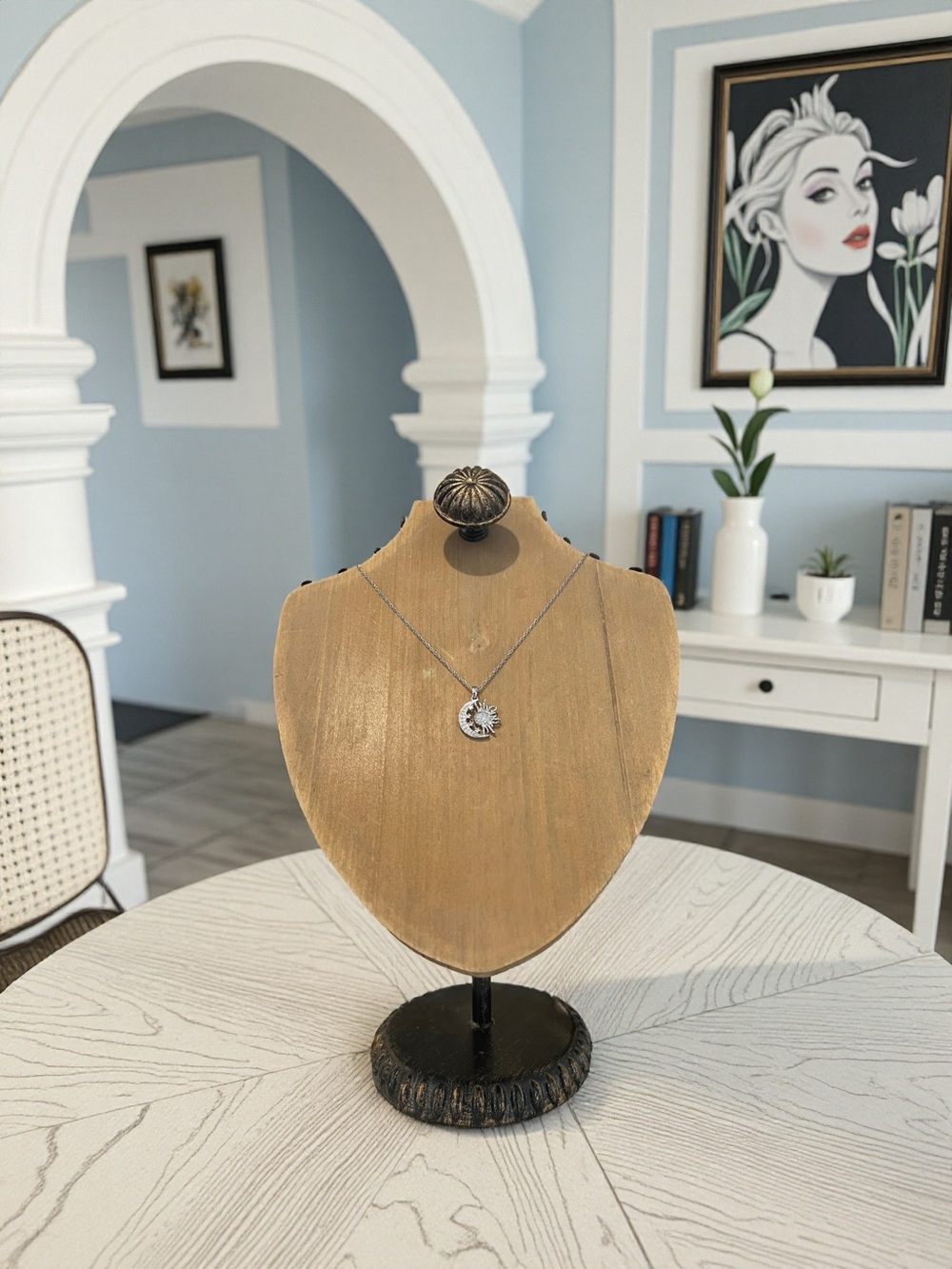 Silver Sun, Stars, and Moon Pendant Necklace - Celestial Sparkle - Picture 3 of 17